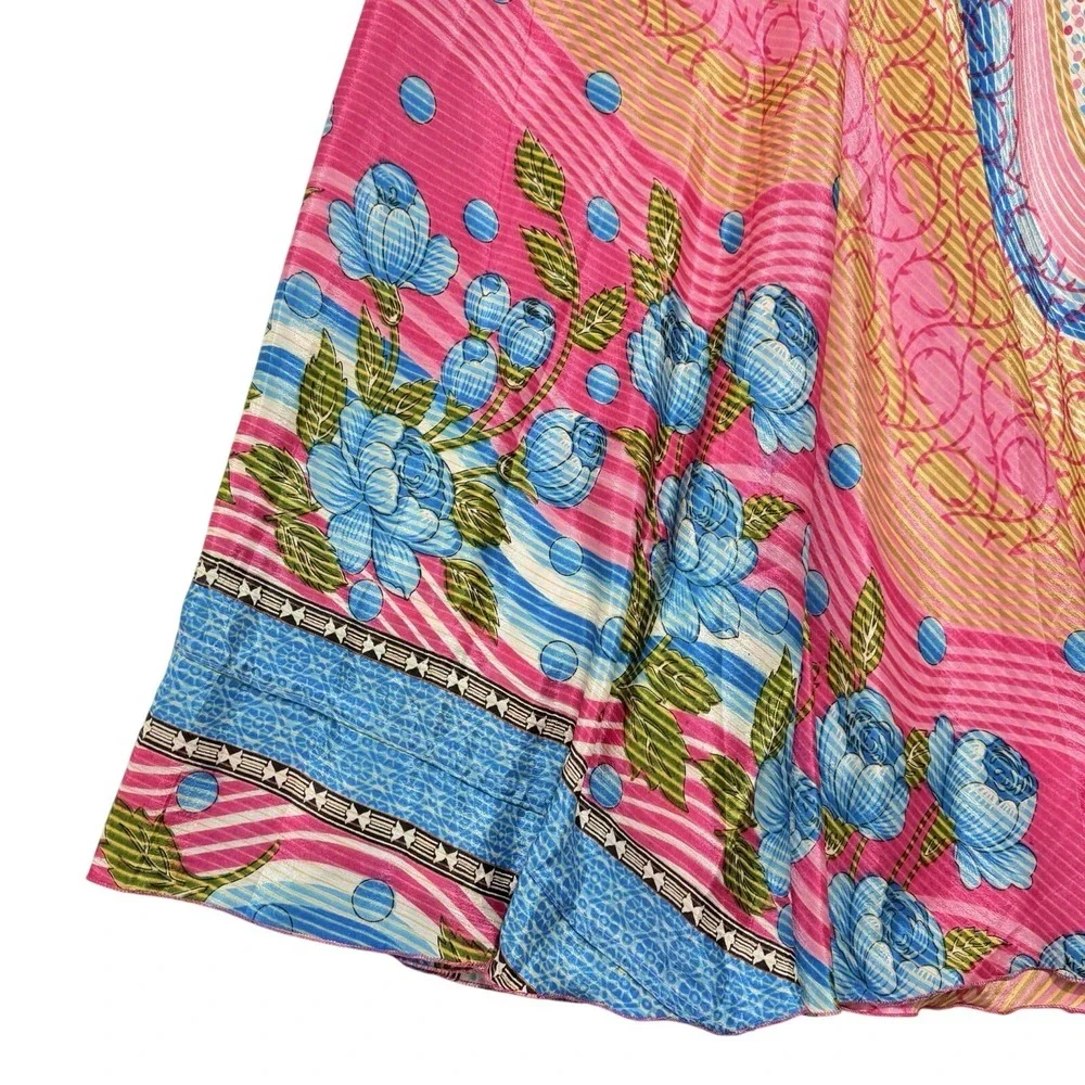 Art To Wear Vintage Silk Sari Magic Wrap Skirt Reversible Hippie Sarong Beach OS - Picture 4 of 7